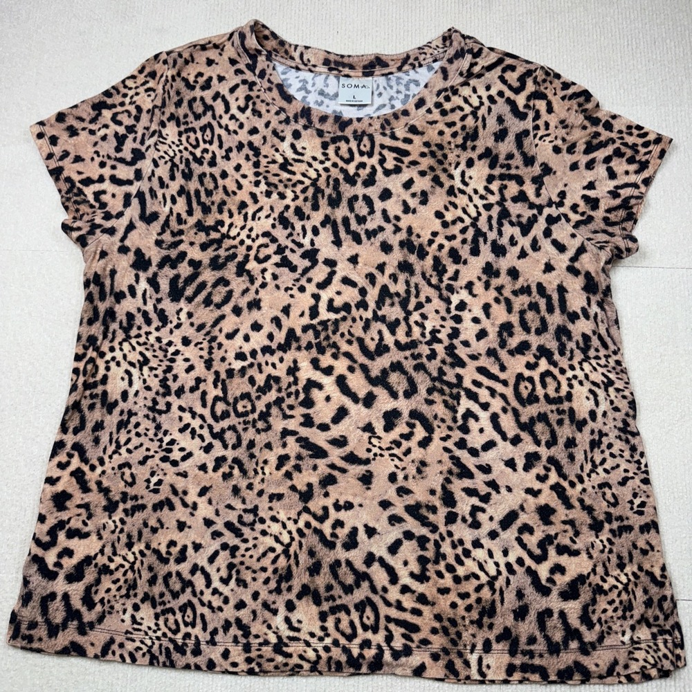 Soma Large Leopard Print Lounge Relaxed Pajama Set Top & Bottom Brushed - Picture 6 of 6